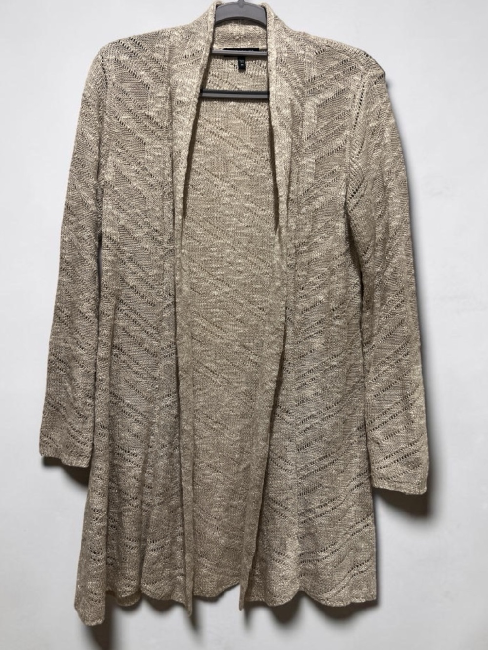 Eileen Fisher Oatmeal Linen Blend Cardigan M Lightweight Open Knit Drape